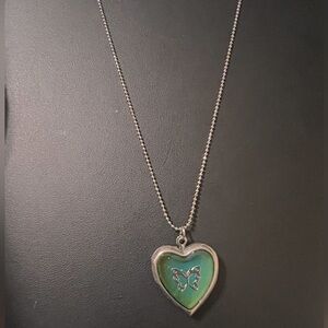 Adult Jewels Signed Mood Heart/Butterfly Silver Locket Necklace